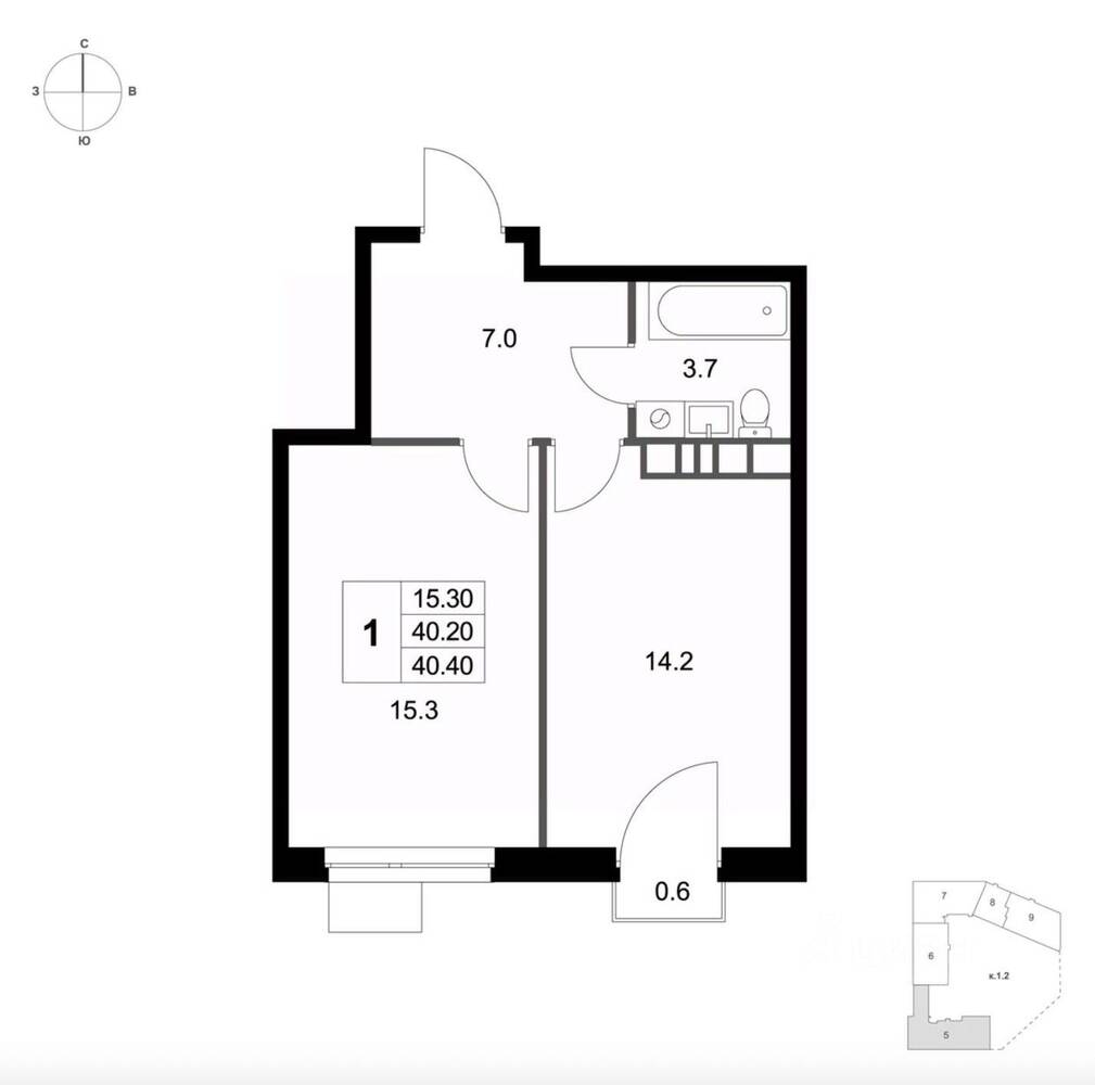 1-комн. квартира, 40,4 м², в ЖК Легенда Марусино