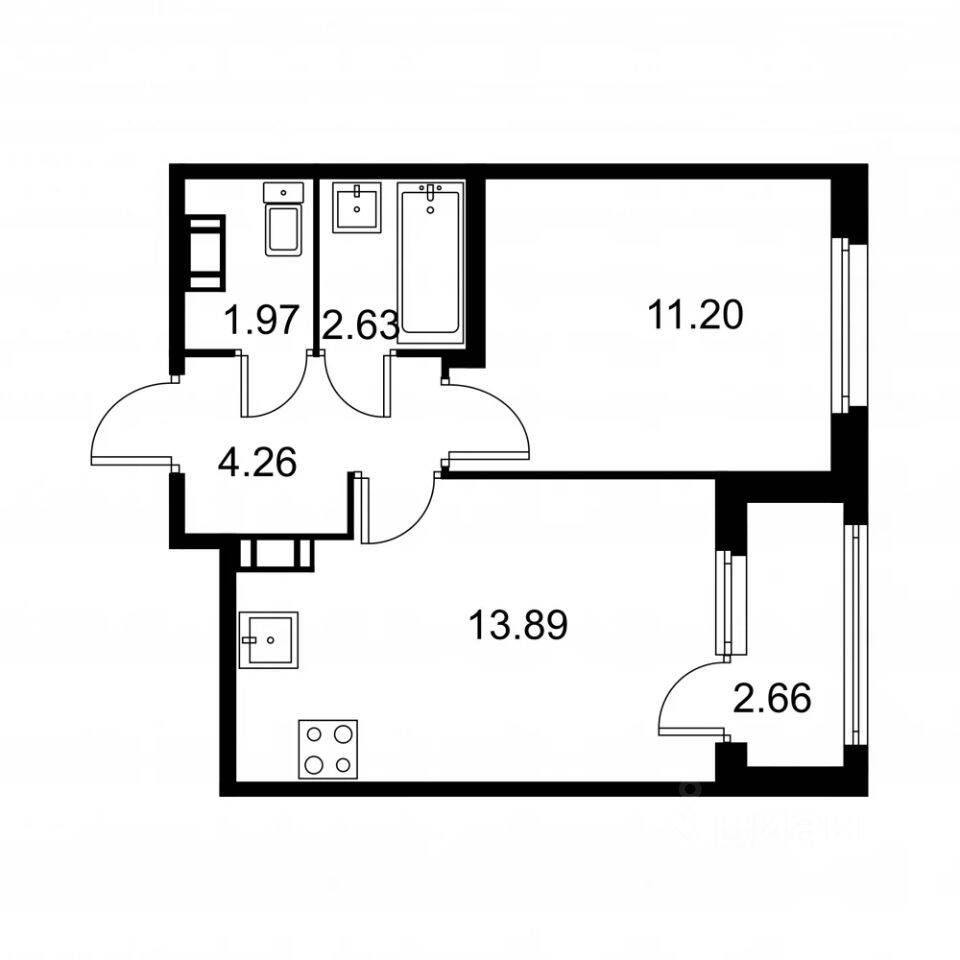 1-комн. квартира, 35,28 м², в ЖК Квартал Заречье