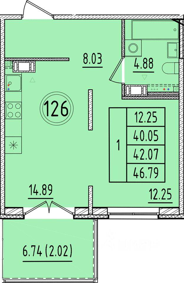 1-комн. квартира, 40,05 м², в Малоэтажный ЖК Образцовый квартал 17