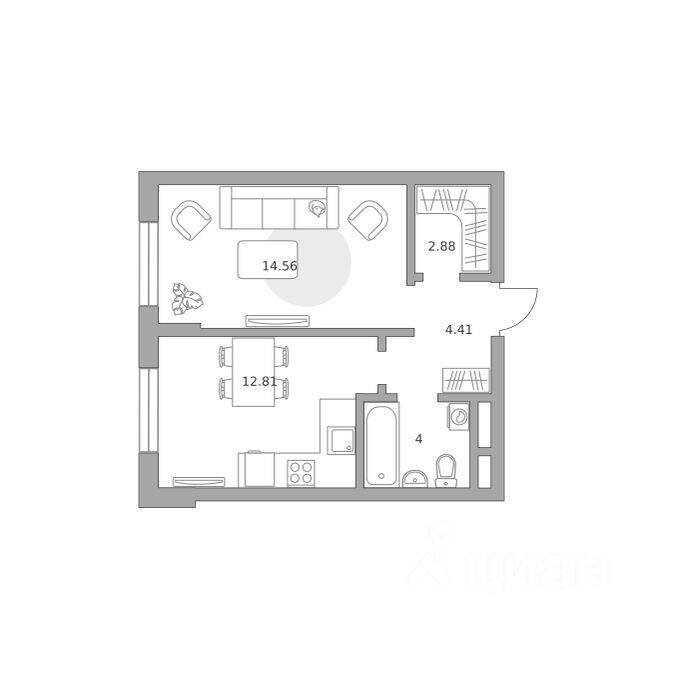 1-комн. квартира, 38,66 м², в Малоэтажный ЖК Живописный