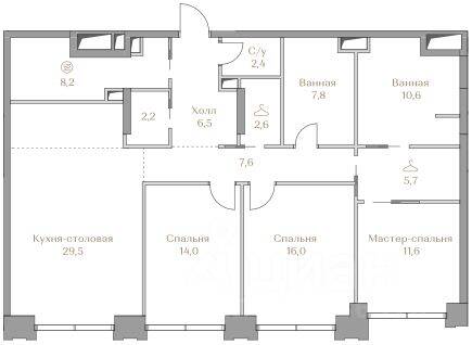 3-комн. квартира, 124,7 м², в ЖК Коллекция Лужники