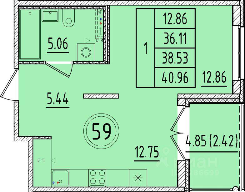 1-комн. квартира, 36,11 м², в Малоэтажный ЖК Образцовый квартал 17