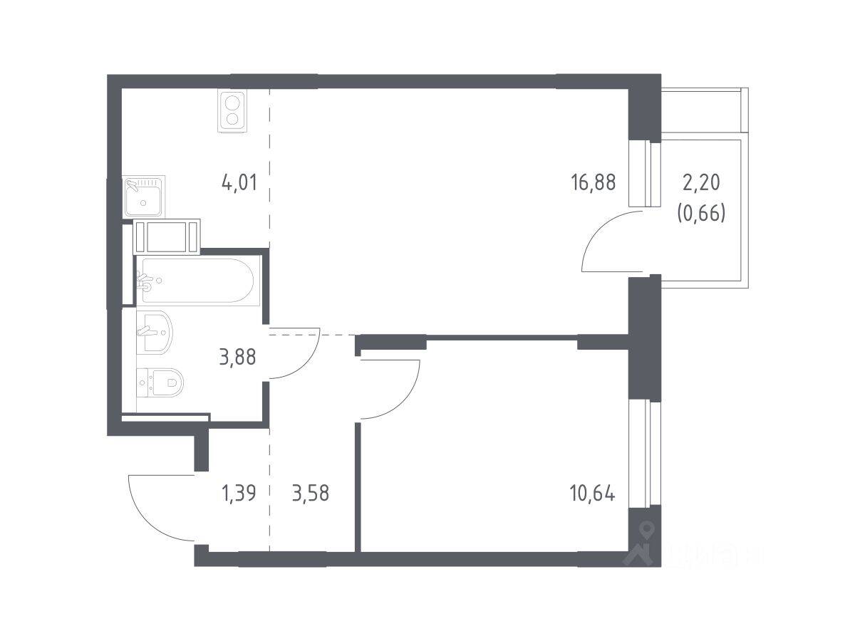 1-комн. квартира, 41,04 м², в ЖК Пятницкие Луга