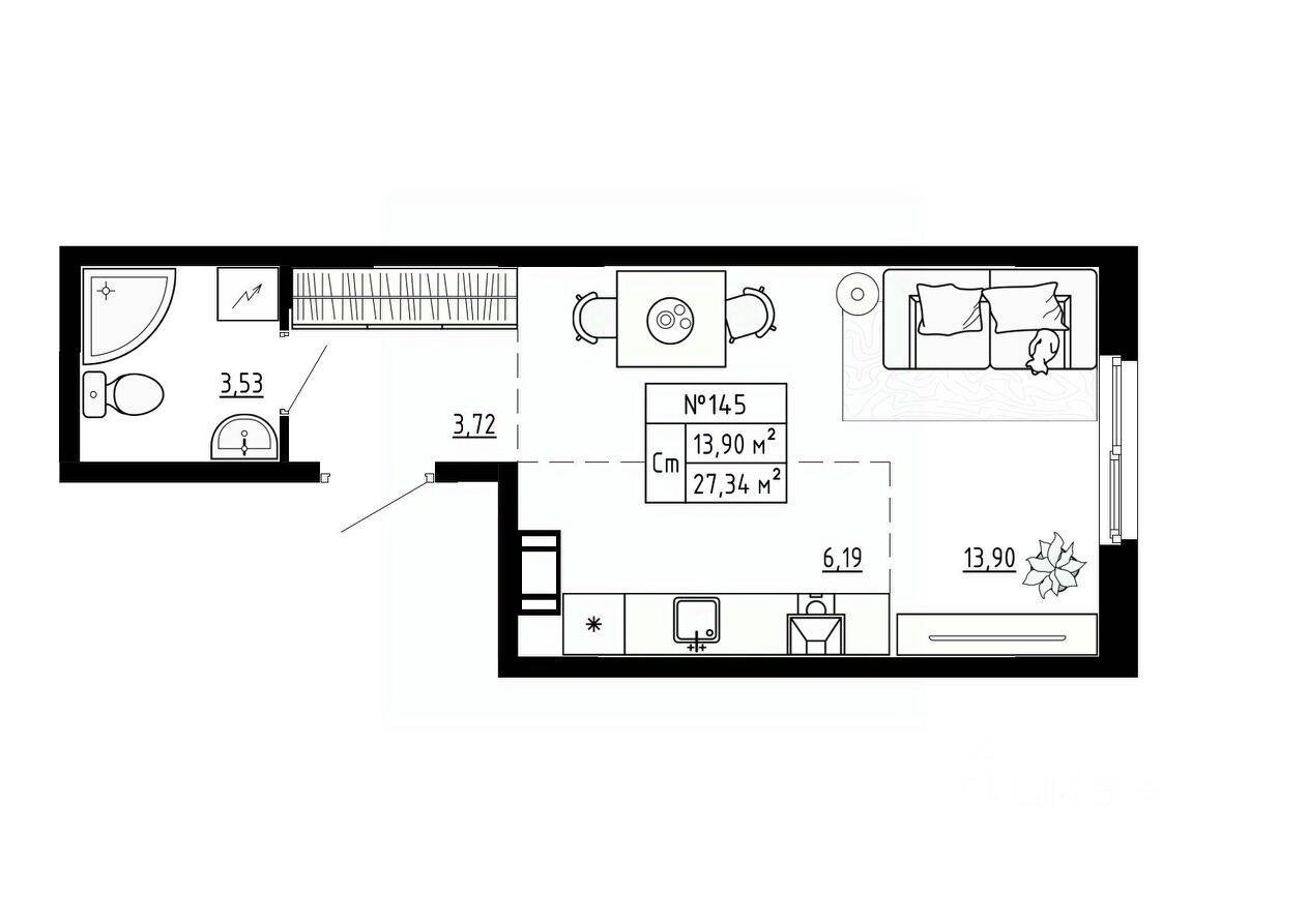 Квартира-студия, 27,34 м², в Малоэтажный ЖК Аннино Сити