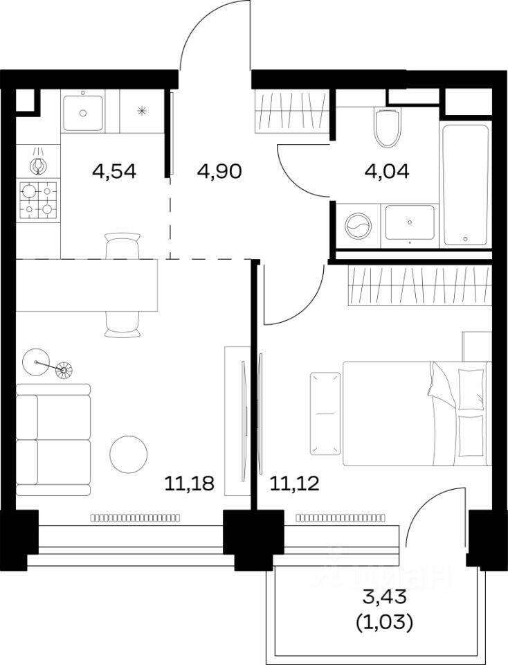 1-комн. квартира, 36,81 м², в ЖК Nova