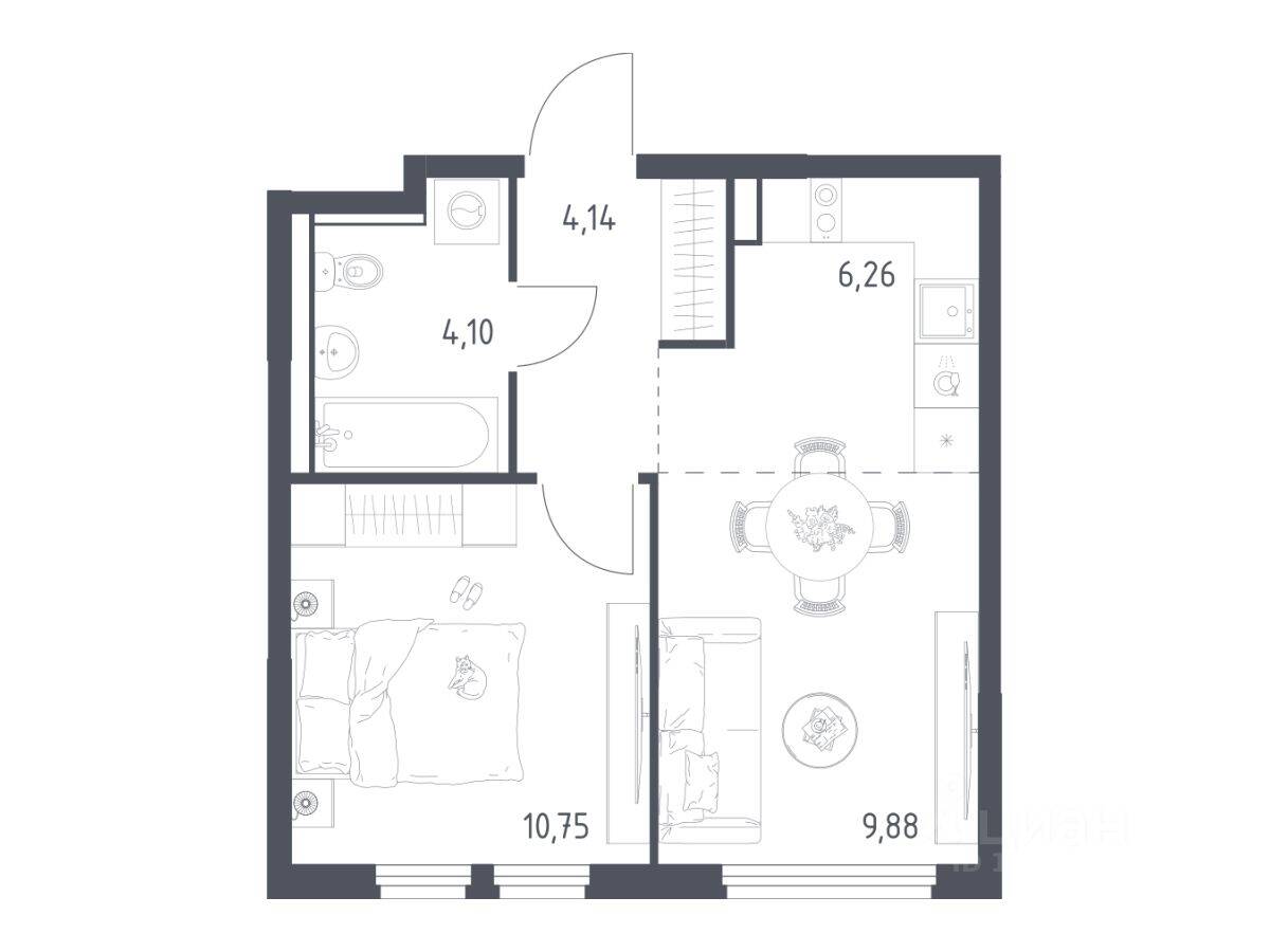 1-комн. квартира, 35,13 м², в ЖК «Пригород Лесное»