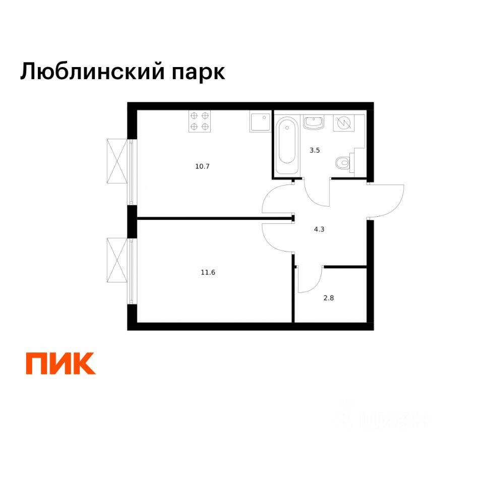 1-комн. квартира, 32,9 м², в ЖК «Люблинский парк»