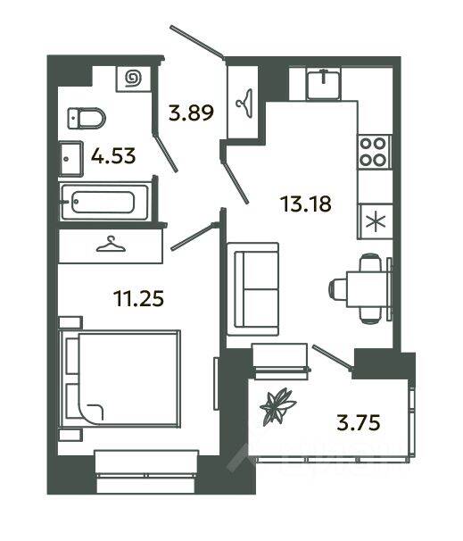 1-комн. квартира, 32,85 м², в ЖК Загляденье