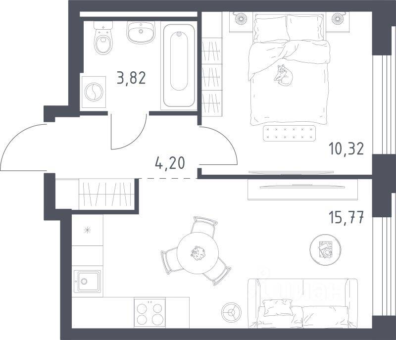1-комн. квартира, 34,11 м², в ЖК Рублевский Квартал
