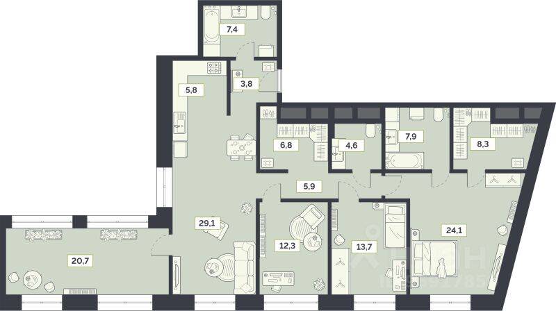 4-комн. квартира, 150,4 м², в ЖК «Лайм»