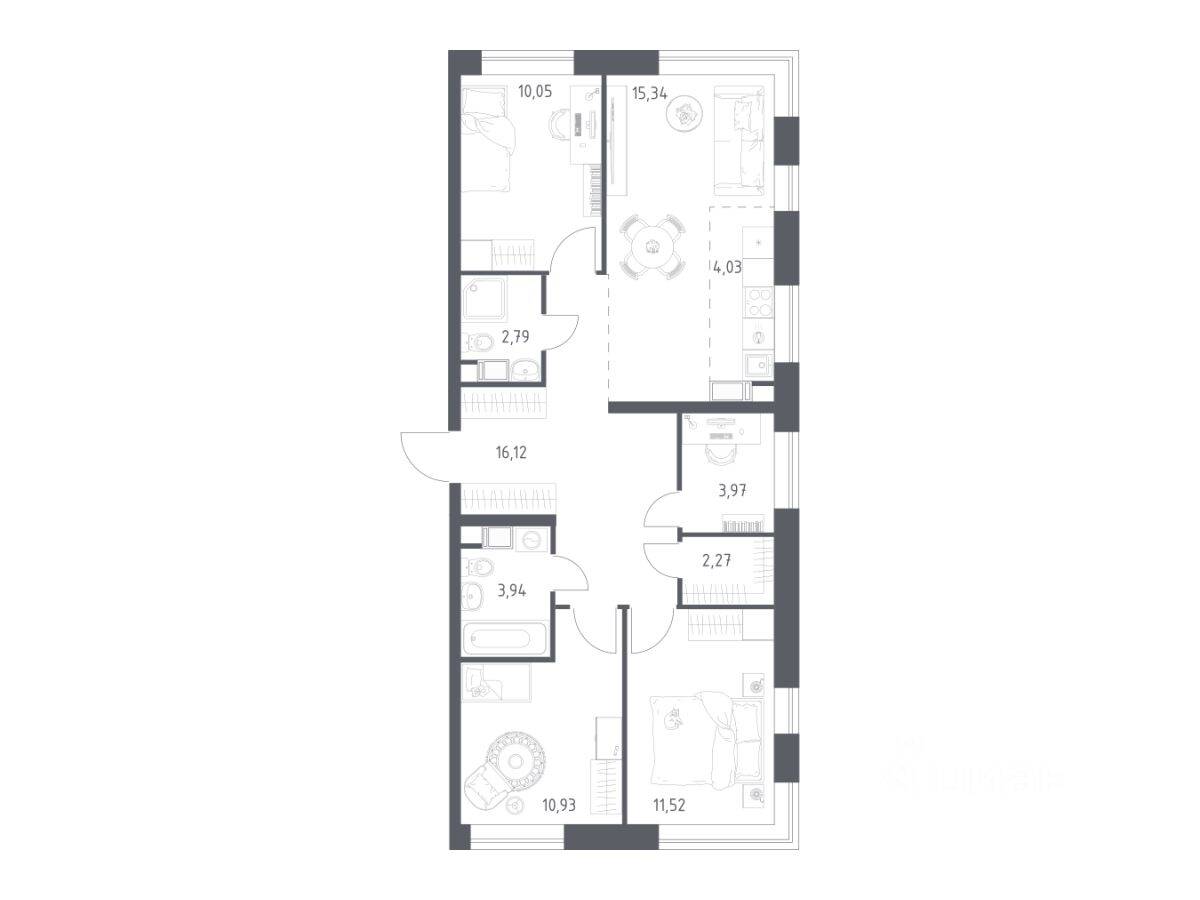 3-комн. квартира, 80,96 м², в ЖК Цветочные поляны Экопарк