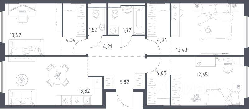 3-комн. квартира, 80,46 м², в ЖК Егорово Парк