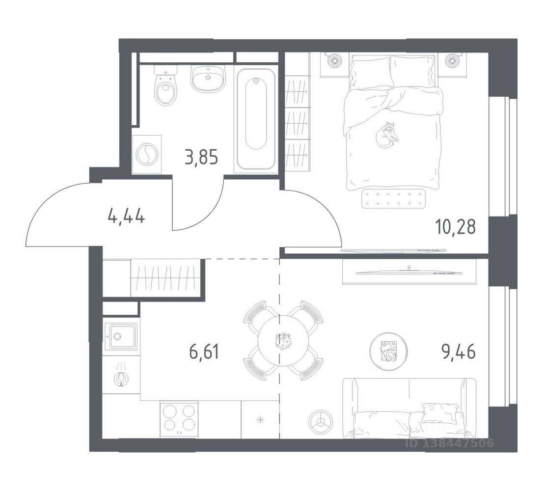 1-комн. квартира, 34,64 м², в ЖК Богдановский Лес