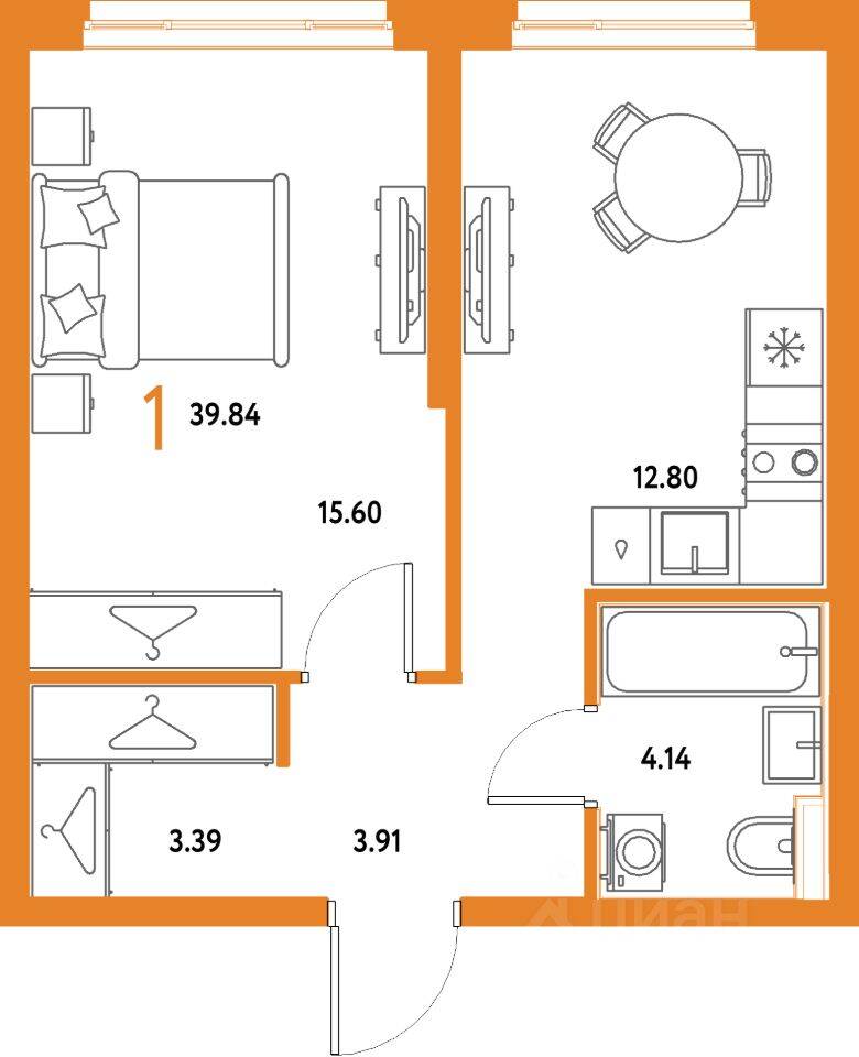 1-комн. квартира, 39,84 м², в ЖК Страна.Парковая