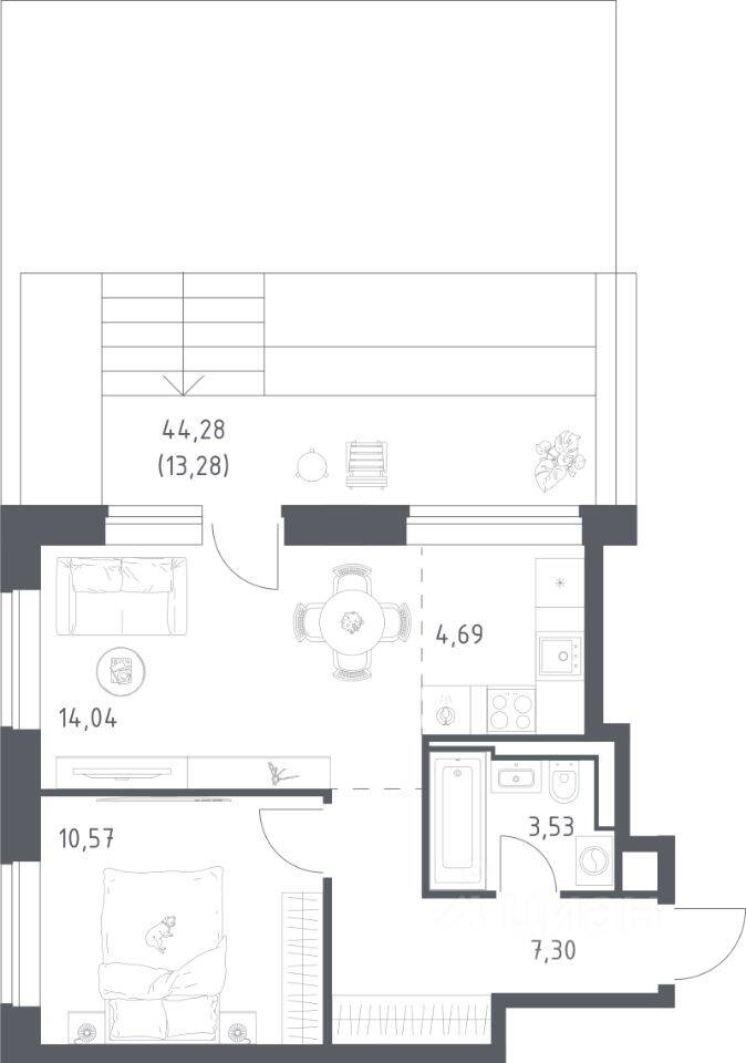1-комн. квартира, 53,41 м², в Апарт-комплекс Верейская 41