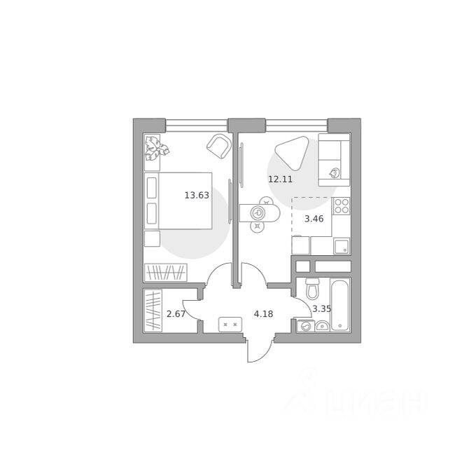 2-комн. квартира, 39,4 м², в ЖК Ильинойс