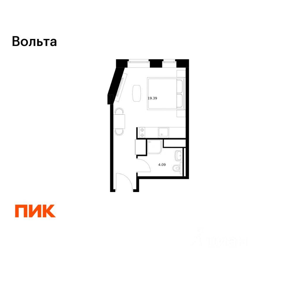 Квартира-студия, 22,2 м², в Апарт-комплекс Вольта