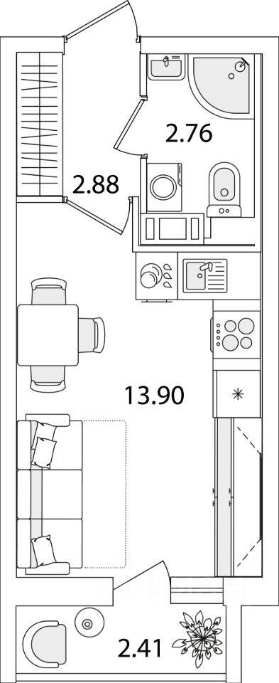 Планировка 1 комнатной квартиры, 20.75 м², в «Кинопарк»