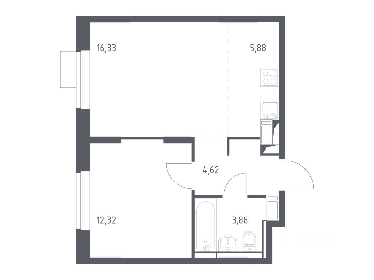 1-комн. квартира, 43,03 м², в ЖК Пятницкие Луга