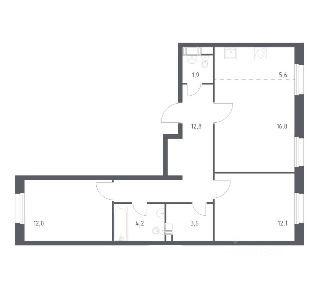 2-комн. квартира, 69,2 м², в ЖК ЭкоБунино