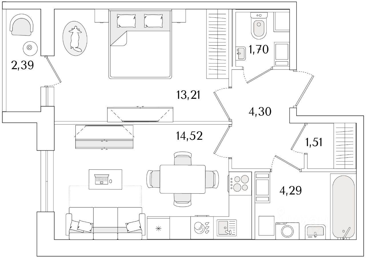 1-комн. квартира, 40,73 м², в ЖК Кинопарк