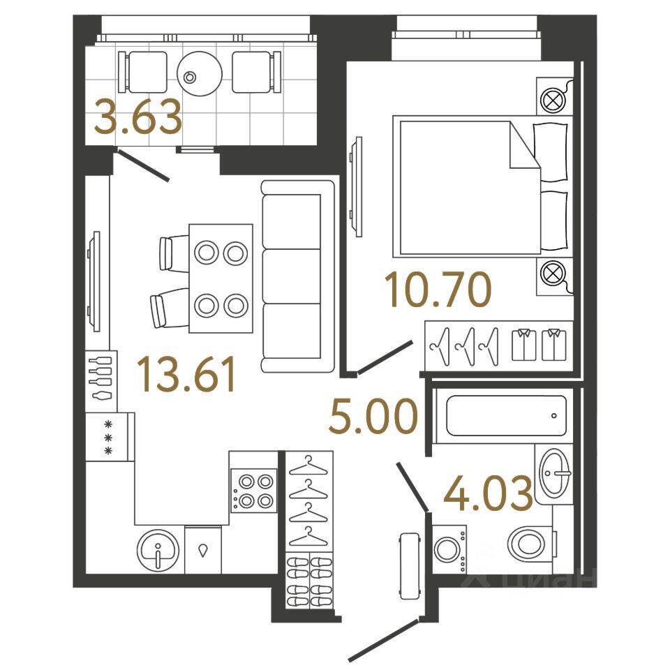 1-комн. квартира, 33,34 м², в ЖК Ультра Сити 3.0
