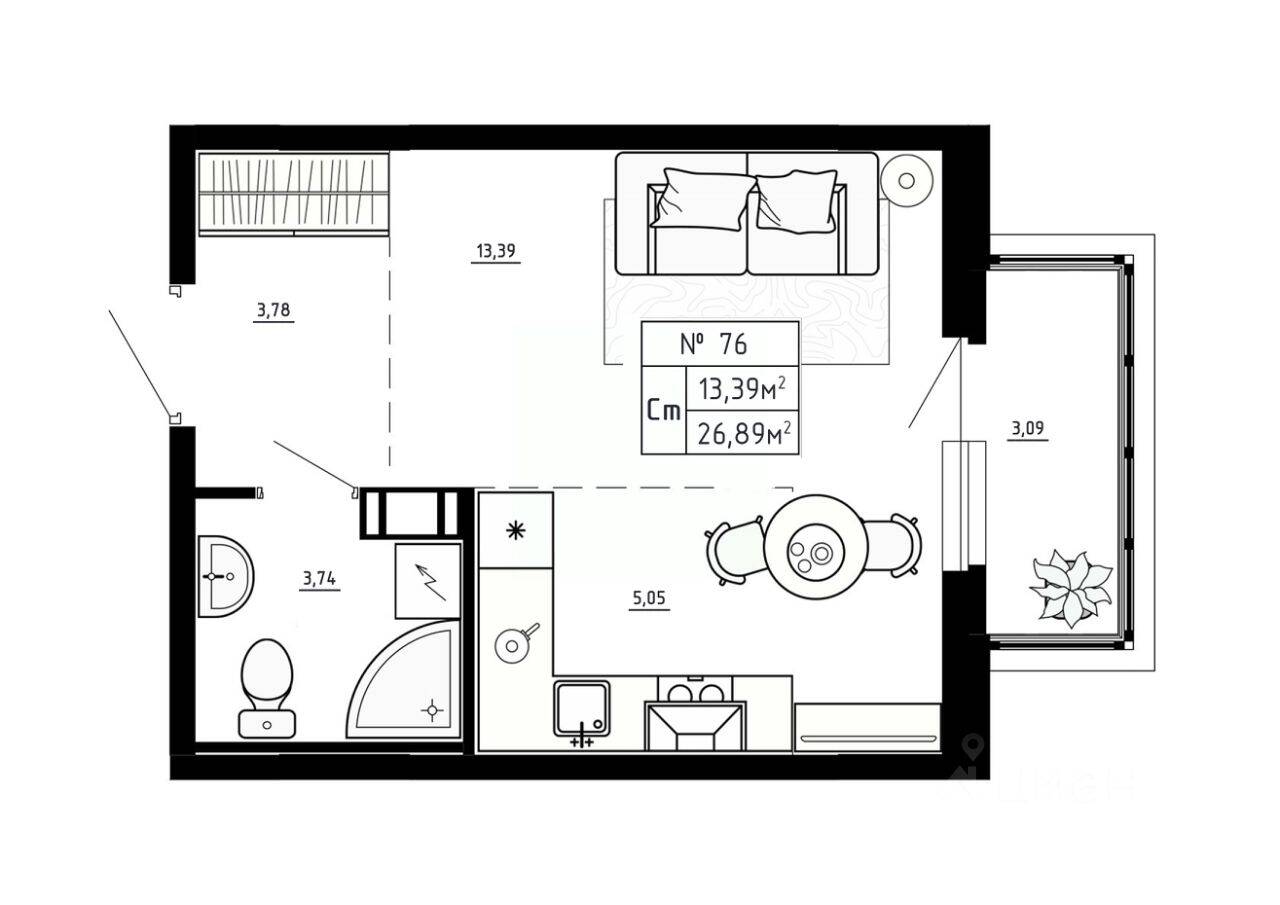 Квартира-студия, 26,88 м², в Малоэтажный ЖК Аннино Сити