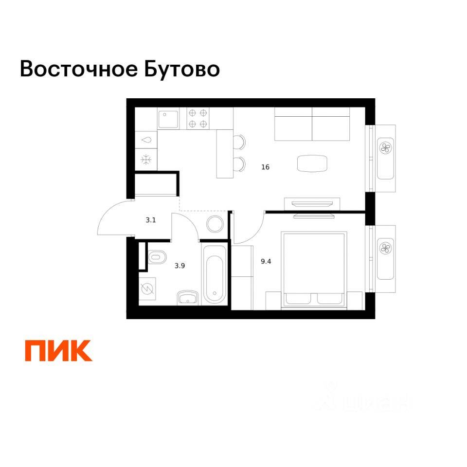 1-комн. квартира, 32,4 м², в ЖК «Восточное Бутово»