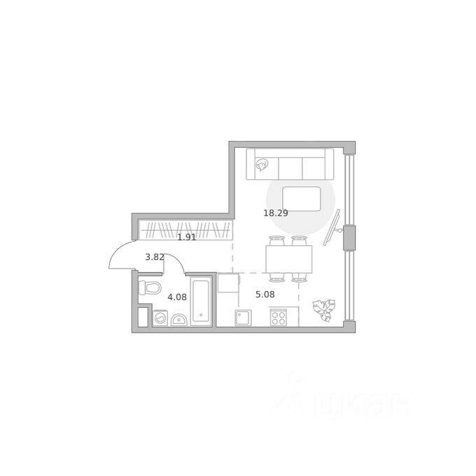 1-комн. квартира, 33,18 м², в ЖК «Мнёвники от Гранель»