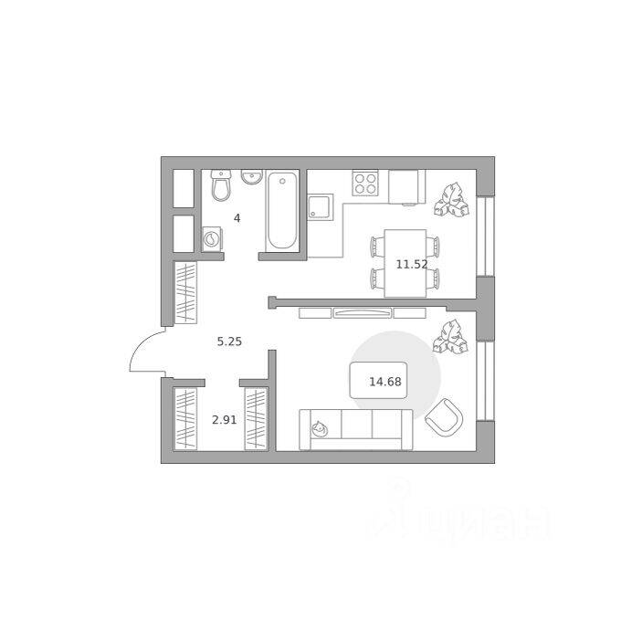 1-комн. квартира, 38,36 м², в Малоэтажный ЖК Живописный