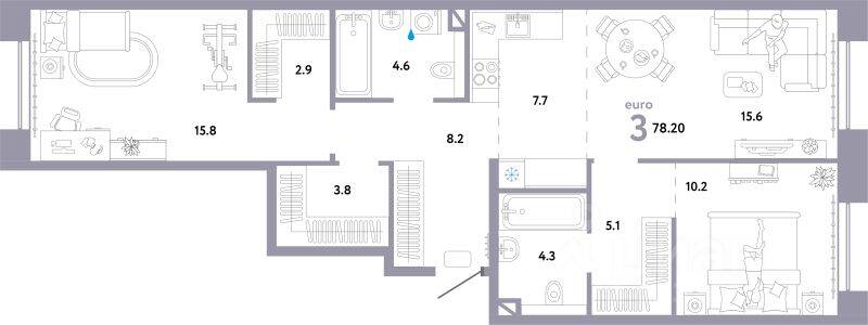 3-комн. квартира, 78,2 м², в ЖК Страна.Озерная