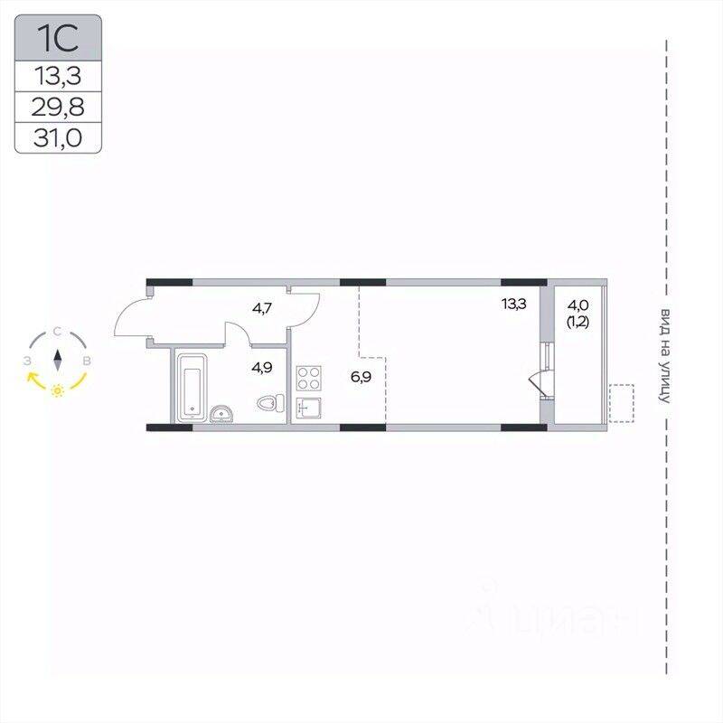 Квартира-студия, 31 м², в ЖК «Пироговская Ривьера»