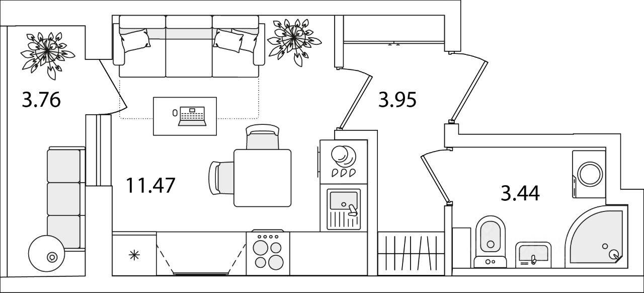 Планировка 1 комнатной квартиры, 20.74 м², в «Кинопарк»