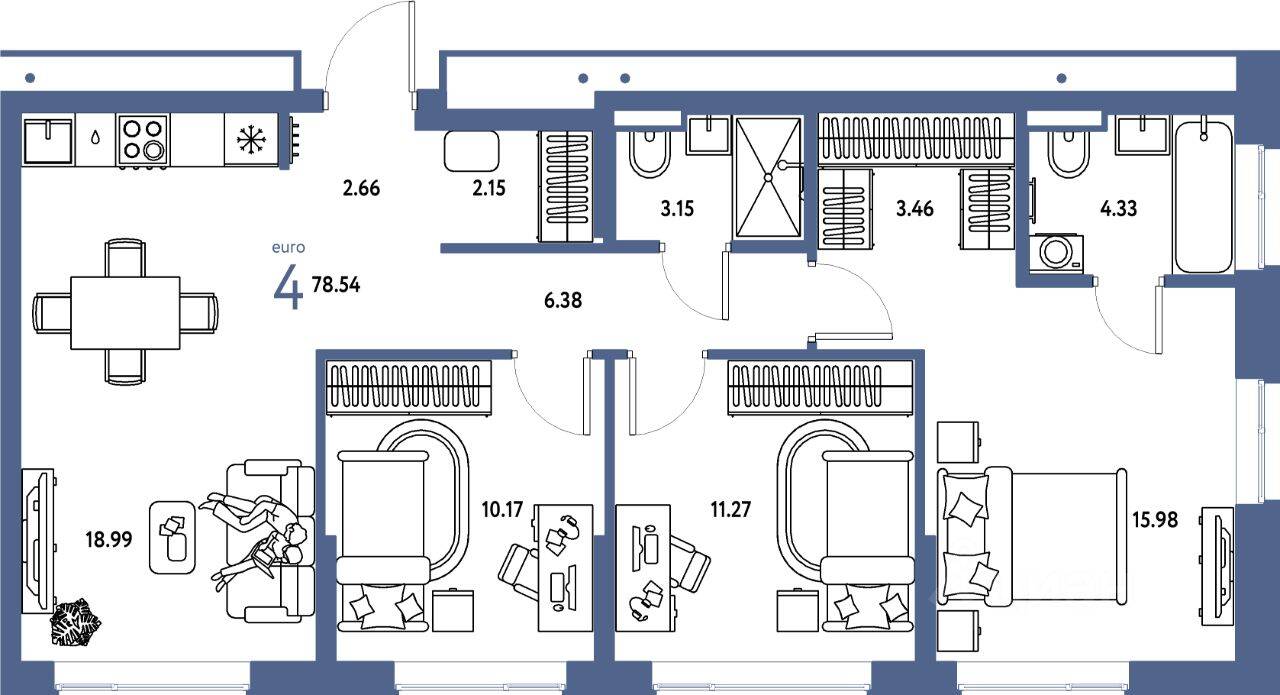 4-комн. квартира, 78,54 м², в ЖК Страна.Парковая