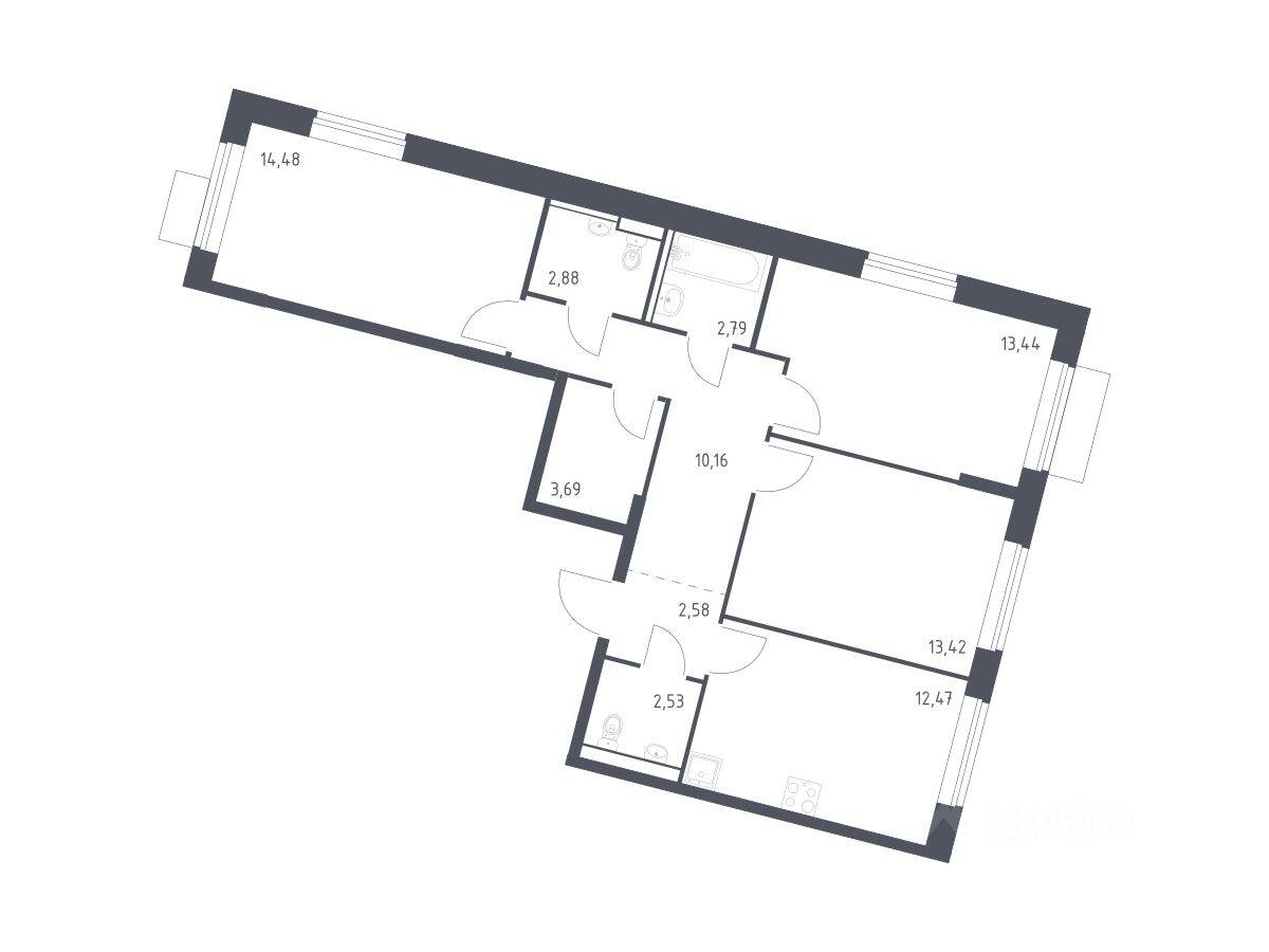 3-комн. квартира, 78,44 м², в ЖК Молжаниново