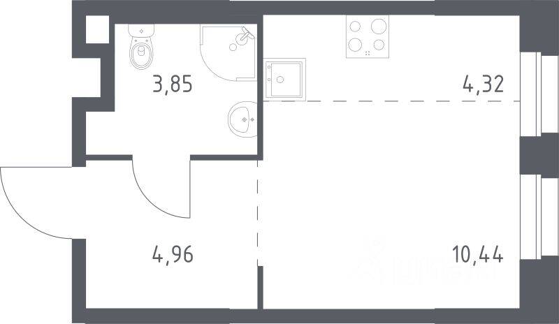 Квартира-студия, 23,57 м², в ЖК ЭкоБунино
