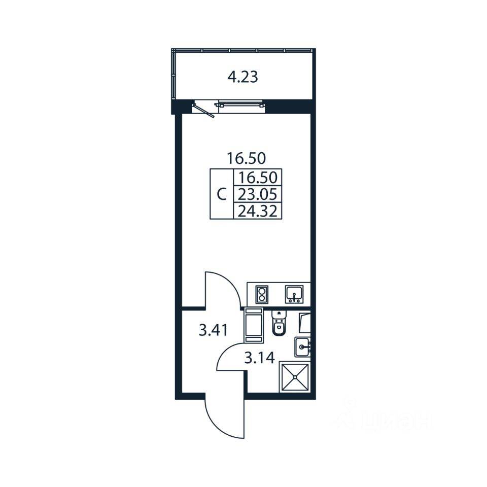 Квартира-студия, 23,77 м², в ЖК Полис ЛАВрики