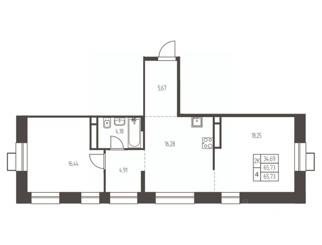 2-комн. квартира, 65,7 м², в ЖК Новая Ивантеевка