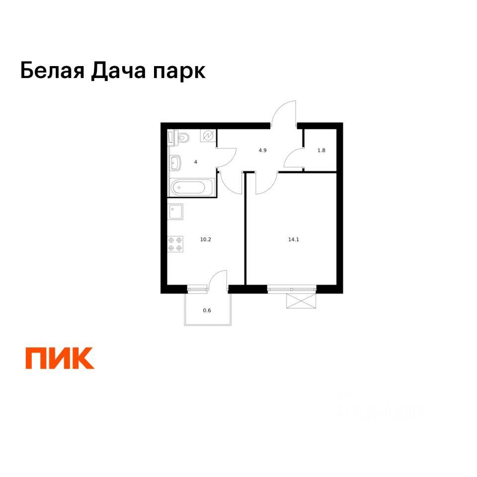 1-комн. квартира, 35,6 м², в ЖК «Белая Дача парк»