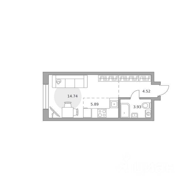 Планировка 1 комнатной квартиры, 29.08 м², в «Дубровка от Гранель»