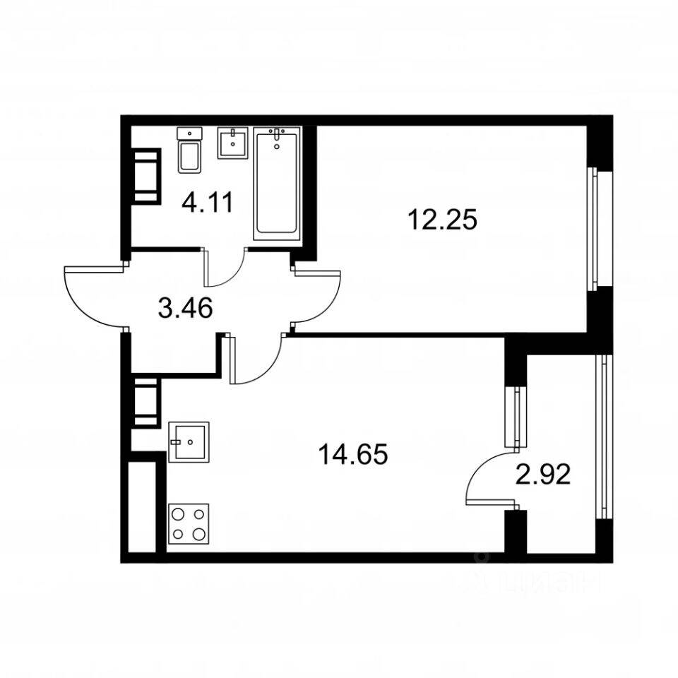 1-комн. квартира, 35,93 м², в ЖК Квартал Заречье