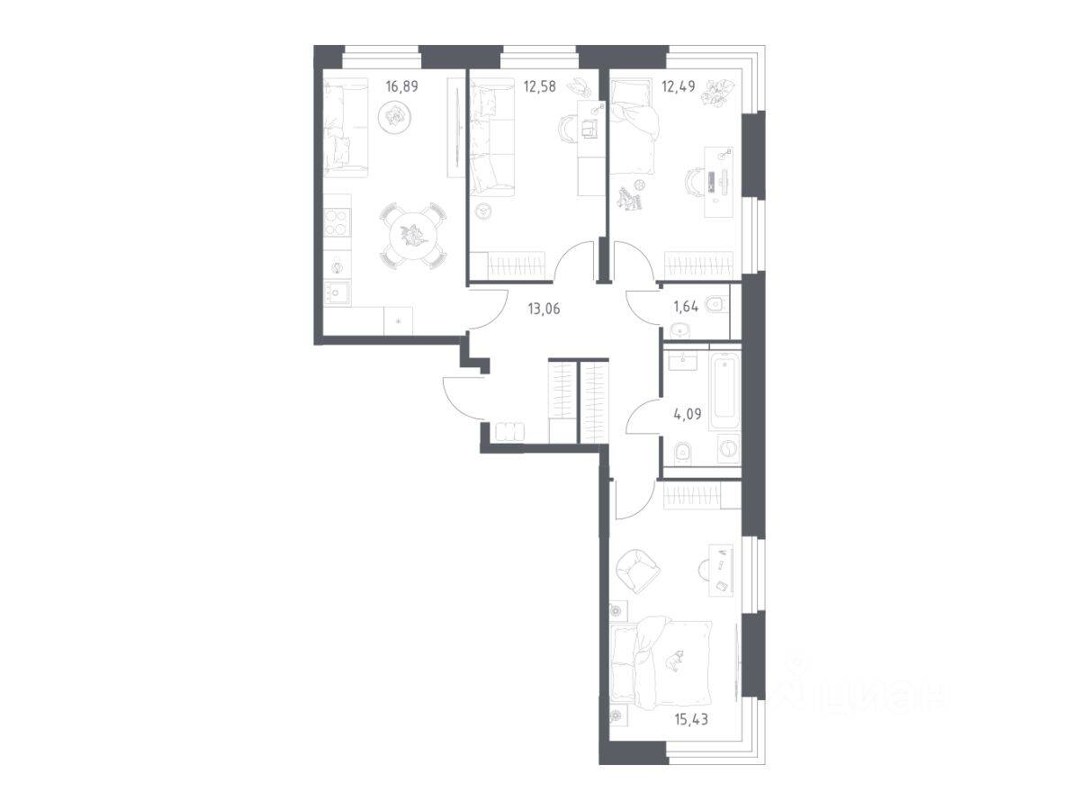3-комн. квартира, 76,18 м², в ЖК Квартал Строгино