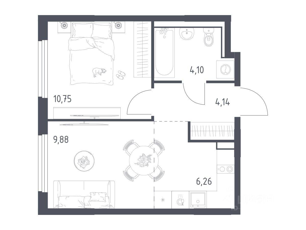 1-комн. квартира, 35,13 м², в ЖК «Пригород Лесное»