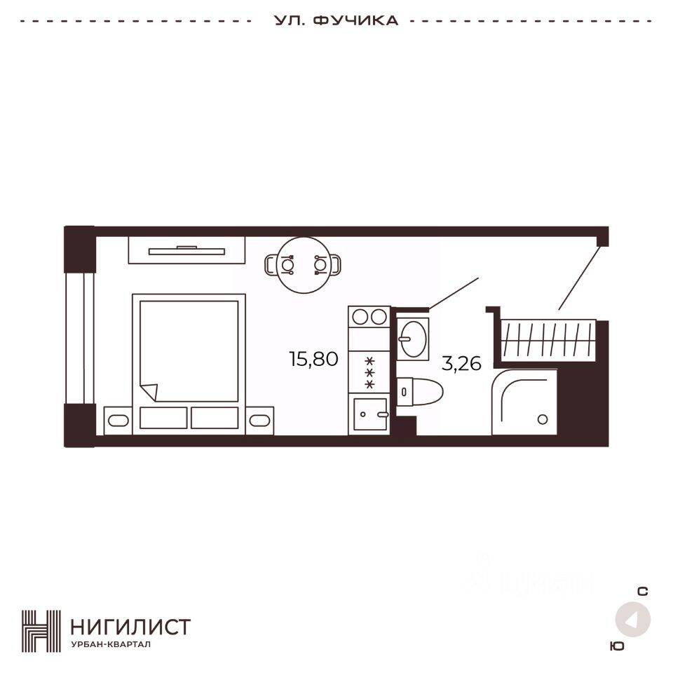 1-комн. квартира, 19,09 м², в МФК Нигилист (Concept)