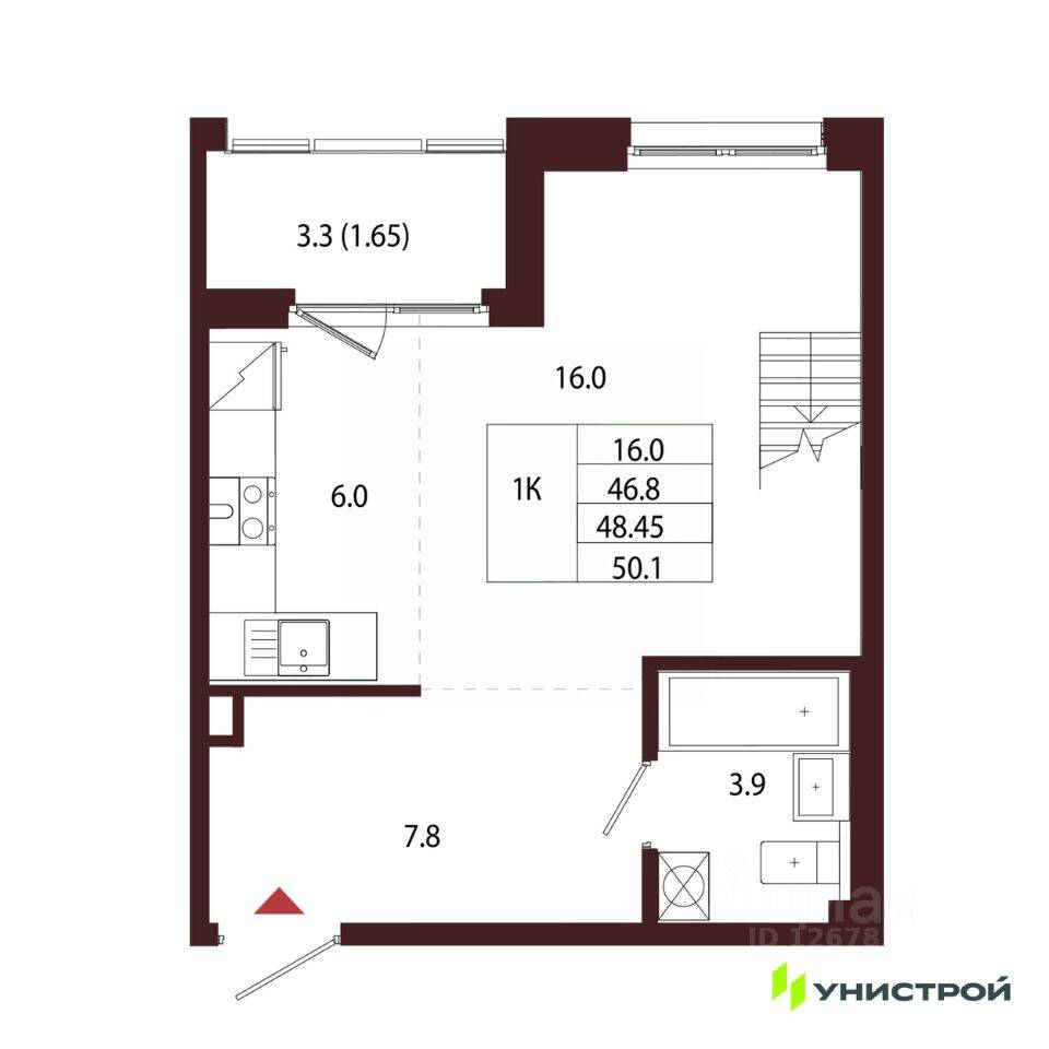 1-комн. квартира, 48,45 м², в Малоэтажный ЖК Лисино