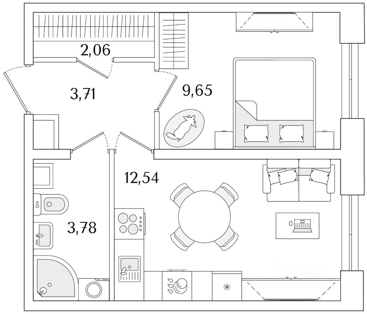 1-комн. квартира, 31,74 м², в ЖК Кинопарк