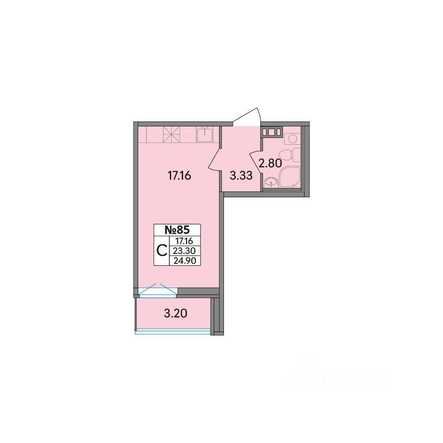 Квартира-студия, 24,89 м², в ЖК Рождественский квартал
