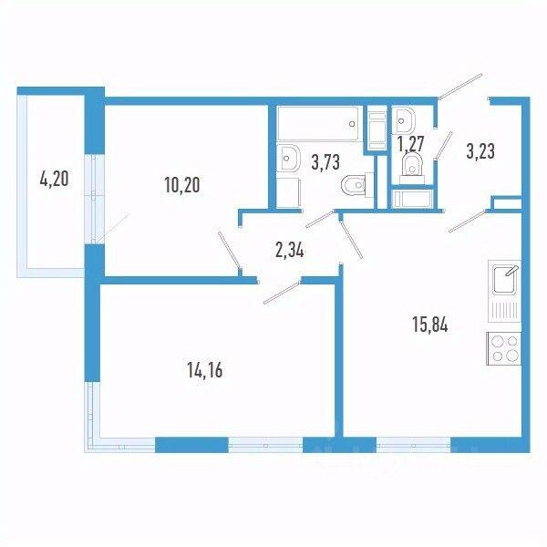 2-комн. квартира, 52,04 м², в ЖК Aerocity 7