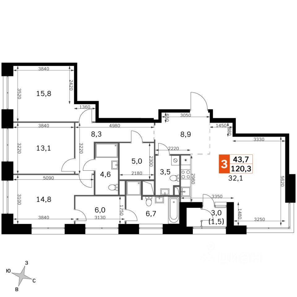 4-комн. квартира, 120,3 м², в ЖК Sky Garden