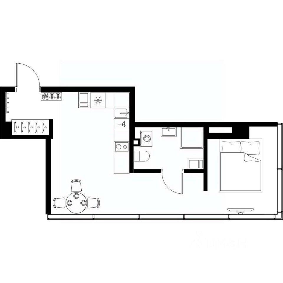 Планировка 1 комнатной квартиры, 33.3 м², в «МОСКО»